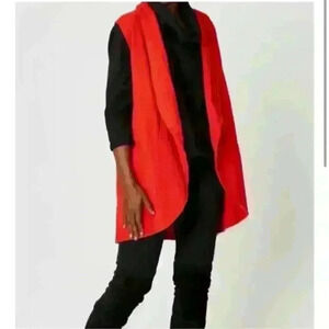 Bryn Walker Red Bamboo Wrap Open Front Drape Vest with Pockets Size Medium